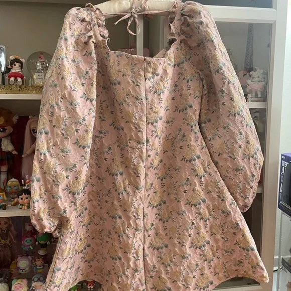 Sister Jane Pink Floral Jacquard Puff Sleeve Mini Dress Size L - Picture 9 of 11